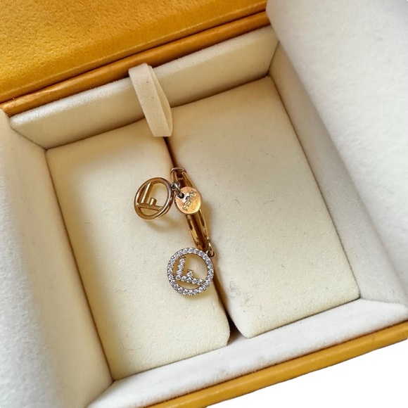 FENDI Gold Double Ring Crystal Charm Set with Box (Size 7) - Picture 3 of 12